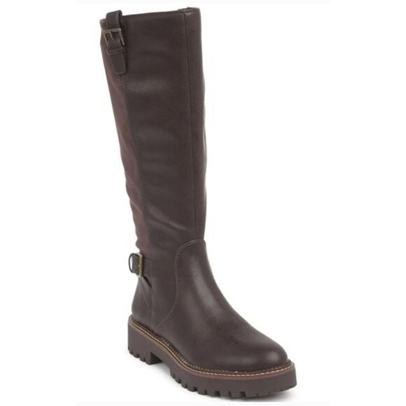 NORDSTROM RACK Mara Round-Toe Lug-Sole Brown Leather Riding Boot Size 8M NWOT - Picture 1 of 12